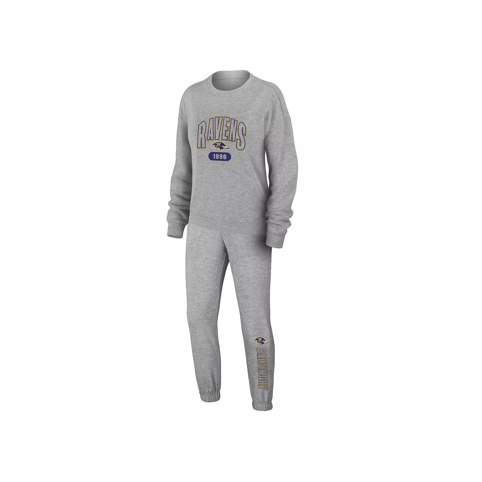 Women's WEAR by Erin Andrews Heather Gray Tampa Bay Lightning Knit Long Sleeve Tri-Blend T-Shirt & Pants Sleep Set, Size: XL, Lgh Grey Product Image