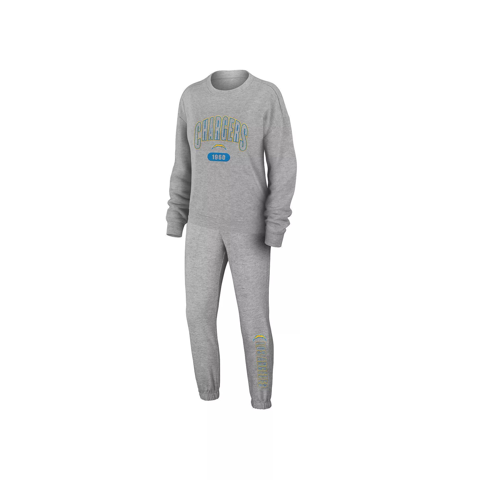 Women's WEAR by Erin Andrews Heather Gray Tampa Bay Lightning Knit Long Sleeve Tri-Blend T-Shirt & Pants Sleep Set, Size: XL, Lgh Grey Product Image