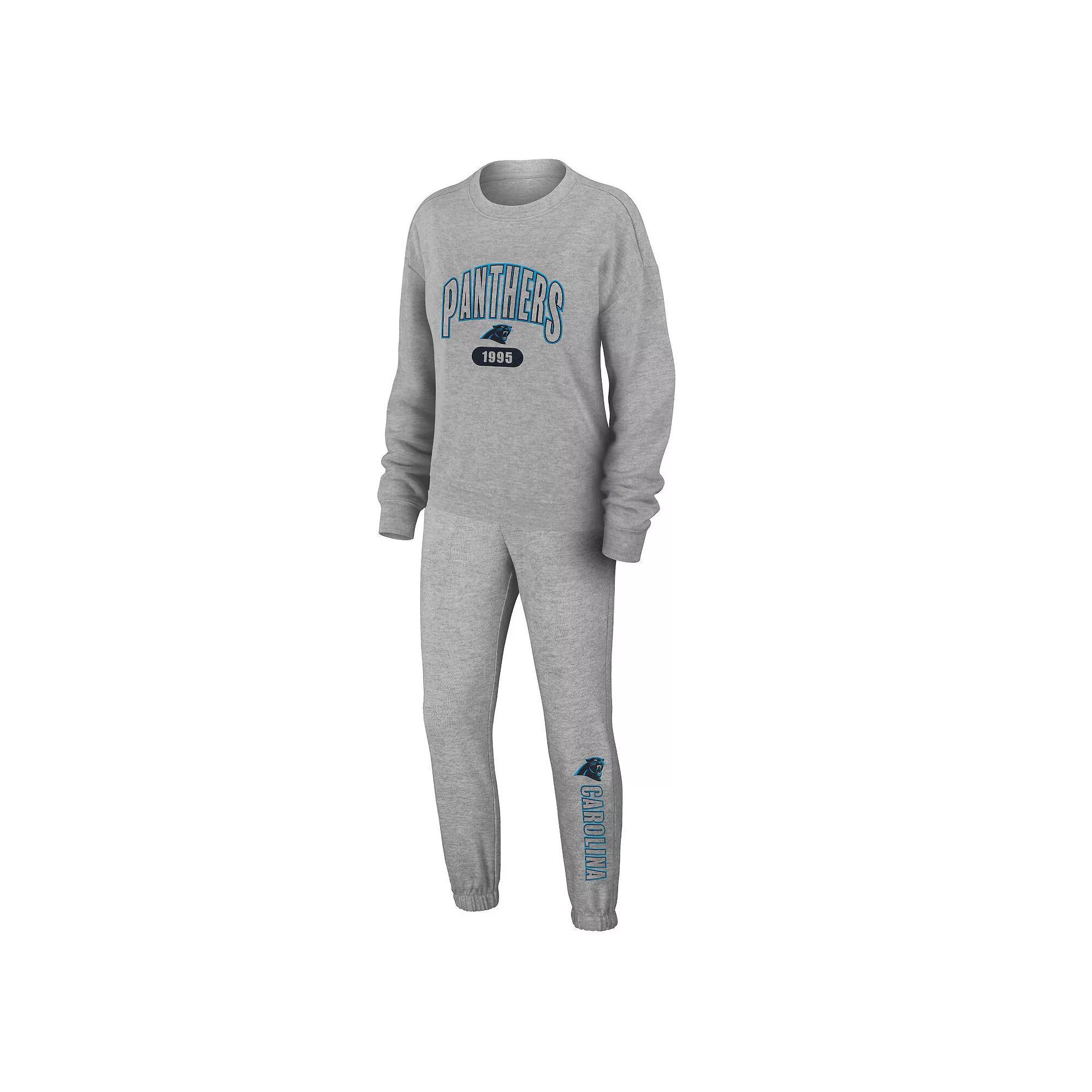 Women's WEAR by Erin Andrews Heather Gray Tampa Bay Lightning Knit Long Sleeve Tri-Blend T-Shirt & Pants Sleep Set, Size: XL, Lgh Grey Product Image