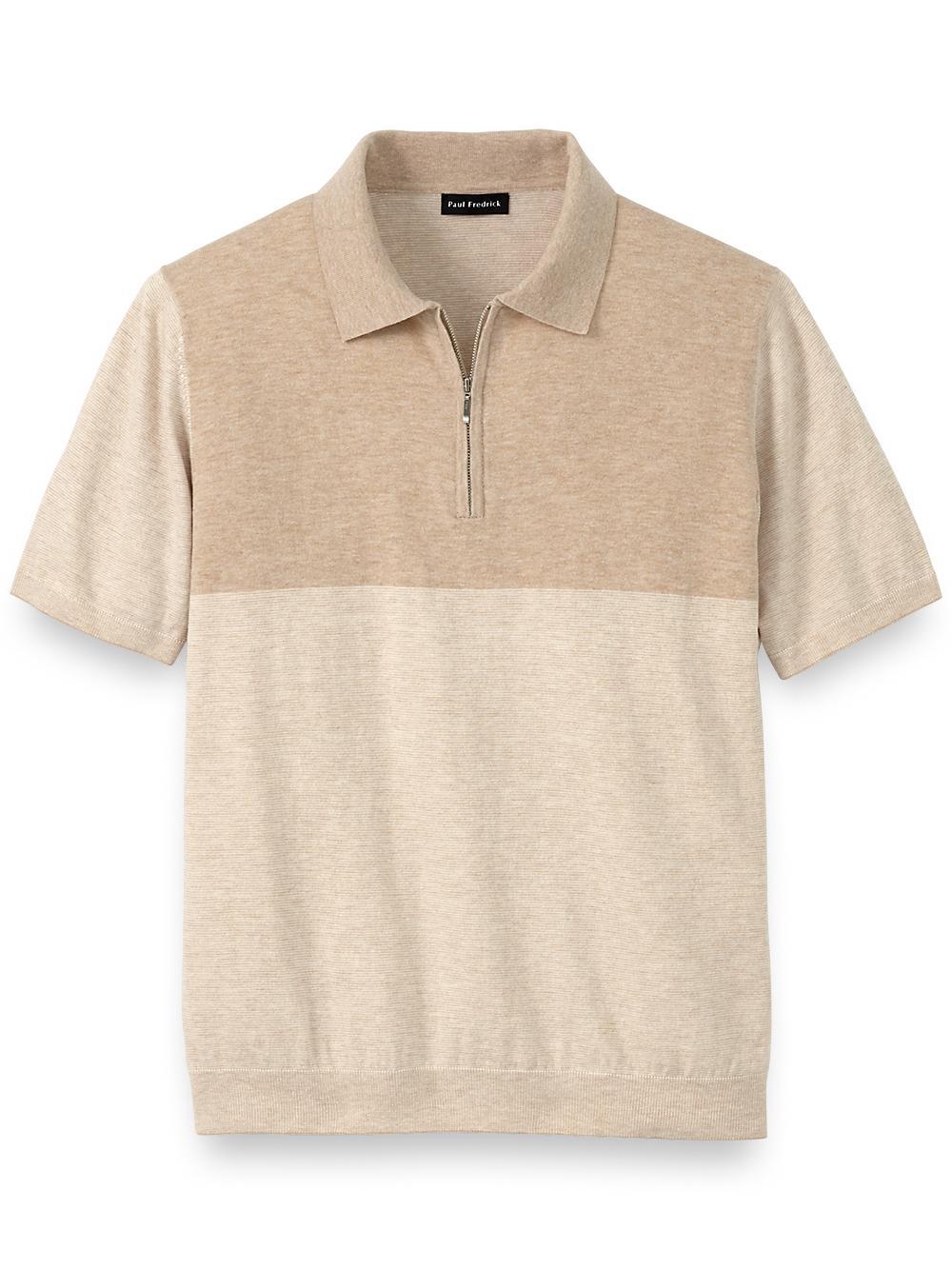 Cotton Blend Quarter Zip Polo - Blue Product Image