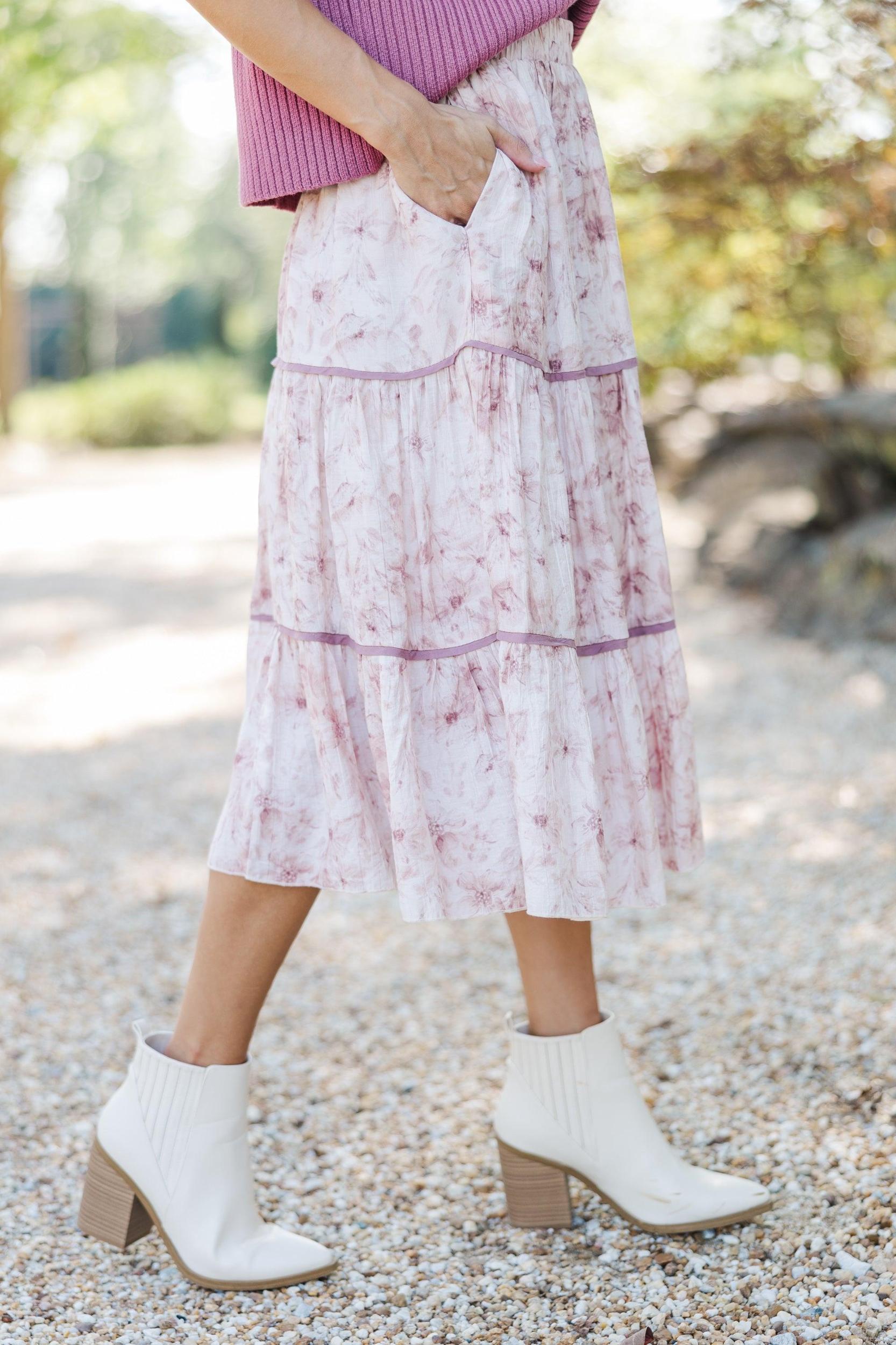 Take You Back Dusty Mauve Floral Midi Skirt Female Product Image
