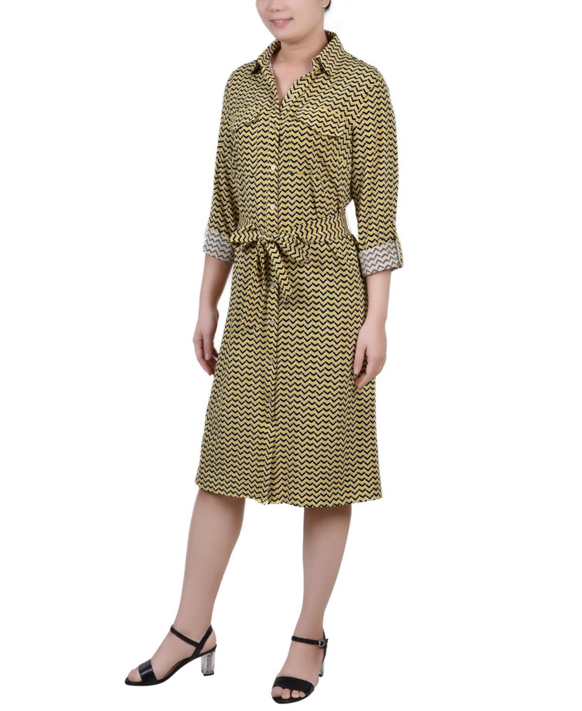 Ny Collection Petite Printed Long Sleeve Roll Tab Shirtdress Product Image
