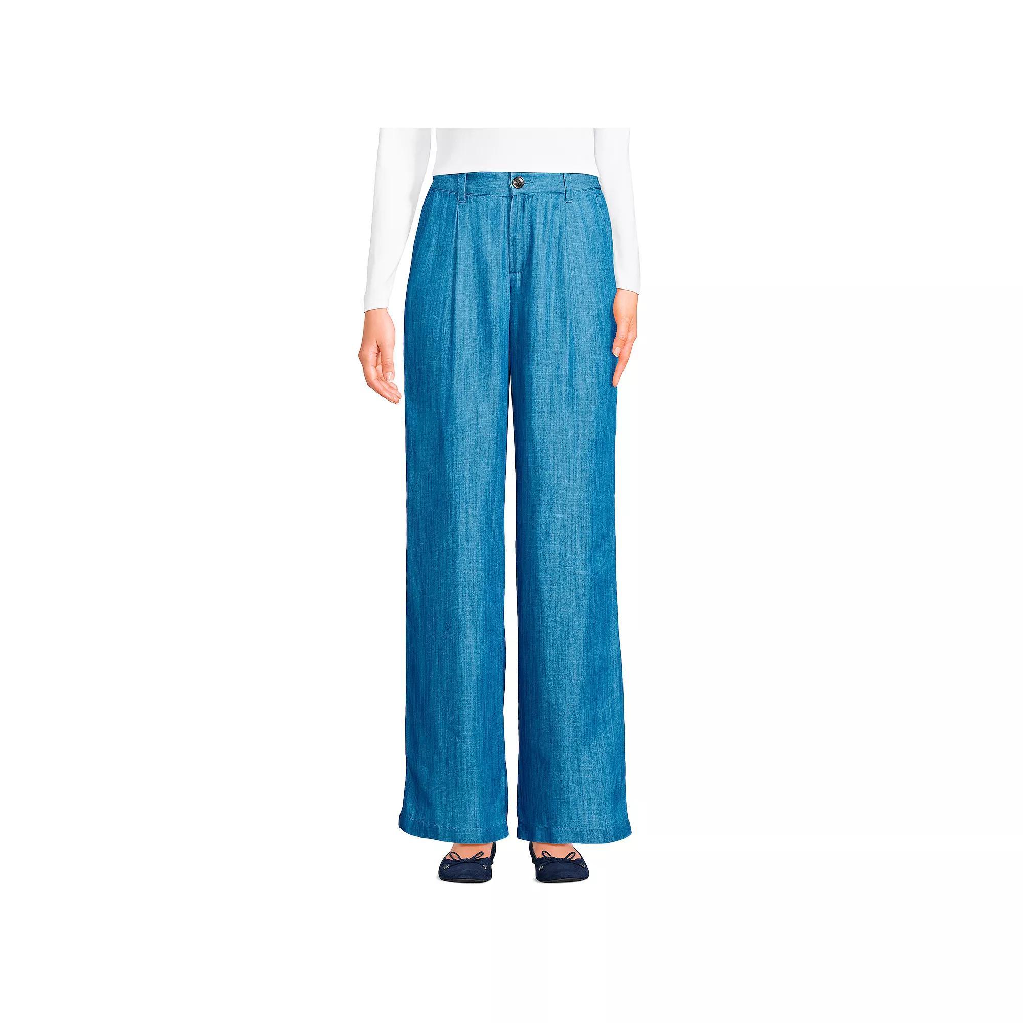 Women's Lands' End High Rise Pleated Wide Leg Pants, Size: 12, Soft Blue Product Image