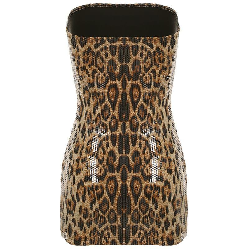 Strapless Sequin Leopard Bodycon Mini Dress Product Image