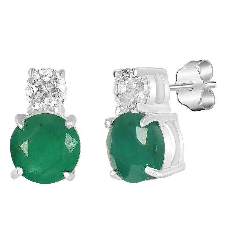 Gemistry 14k White Gold White Topaz & Round Gemstone Stack Stud Earrings, Women's, Red Product Image
