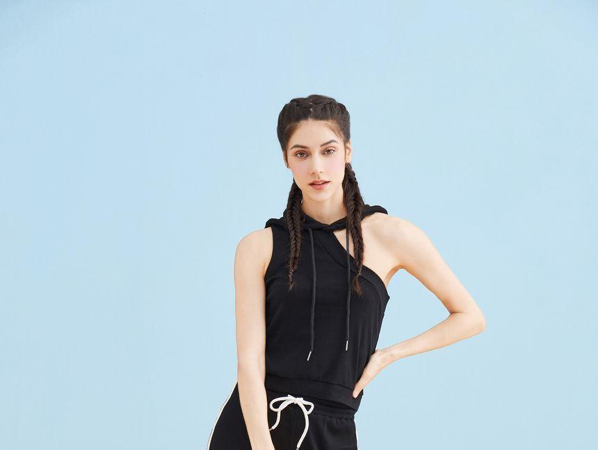 Eco-Friendly Sleeveless Asymmetrical Hooded Top Product Image