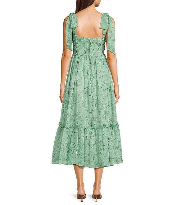 B. Darlin Chiffon Floral Print Tie Shoulder Ruffled Midi Dress Product Image