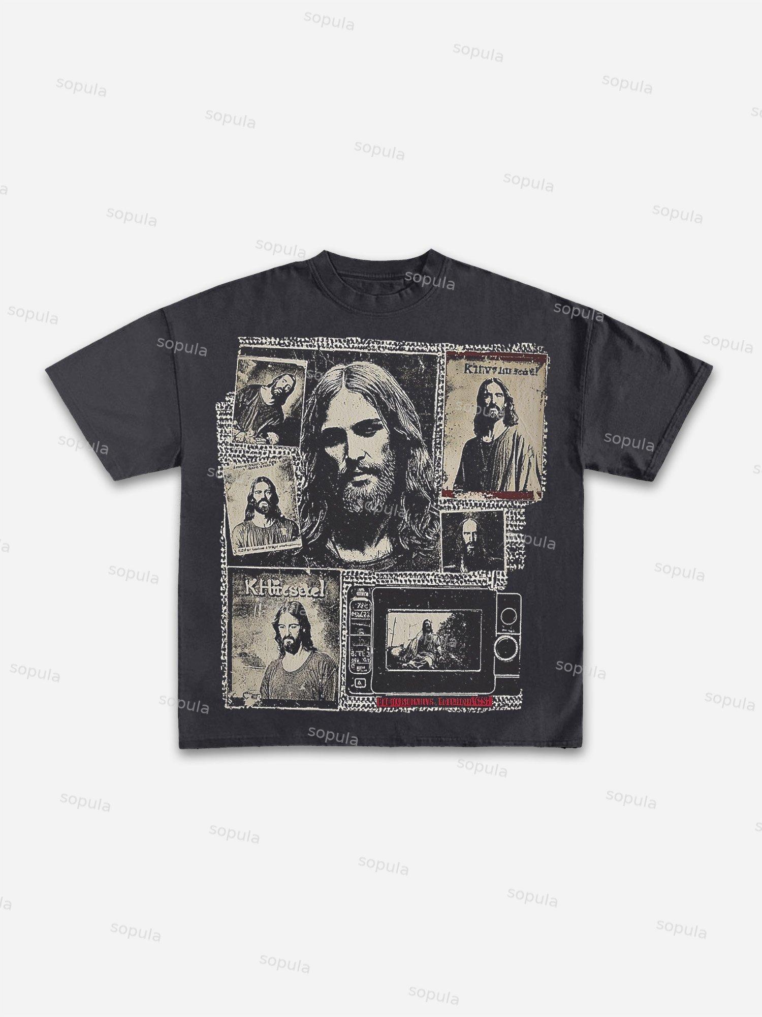 Vintage Jesus Memories Retro Camera Print Cotton T-shirt Product Image