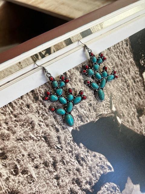 Western Gemstone Cactus Dangle Earrings Product Image