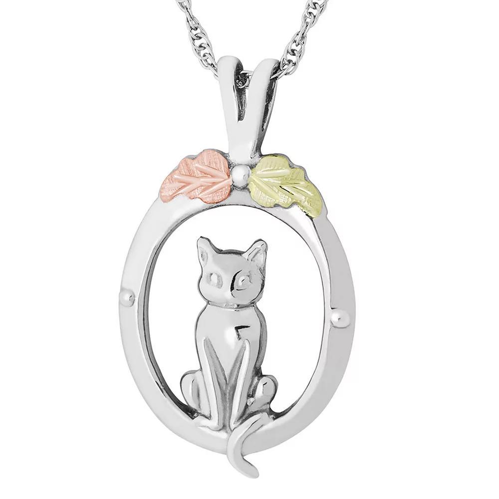 Black Hills Gold Tri-Tone Cat Pendant Necklace in Sterling Silver, Women's, Size: 18" Product Image