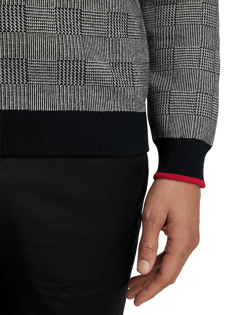 Cotton Quarter Zip Mock Neck Sweater - Black/white Glen Plaid Product Image