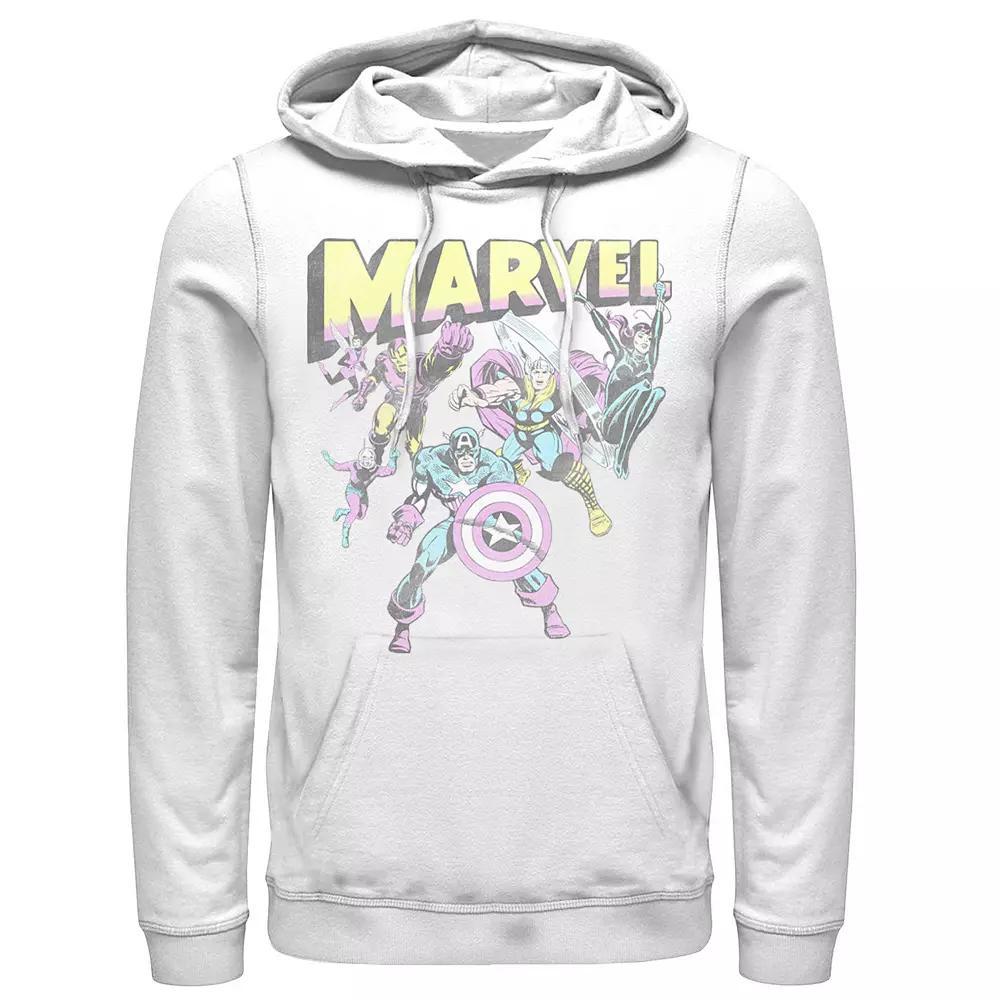 Men's Marvel Group Shot Distressed Comic Cover Hoodie, Size: XXL, White Product Image
