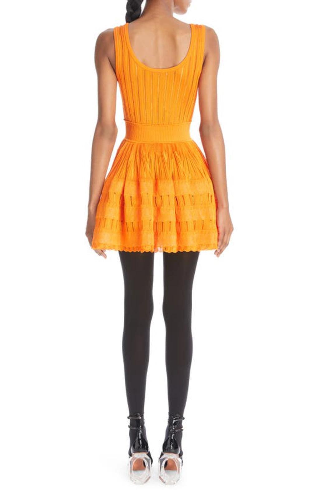 ALAÏA Mixed Stitch Sleeveless Skater Dress In Orange Product Image