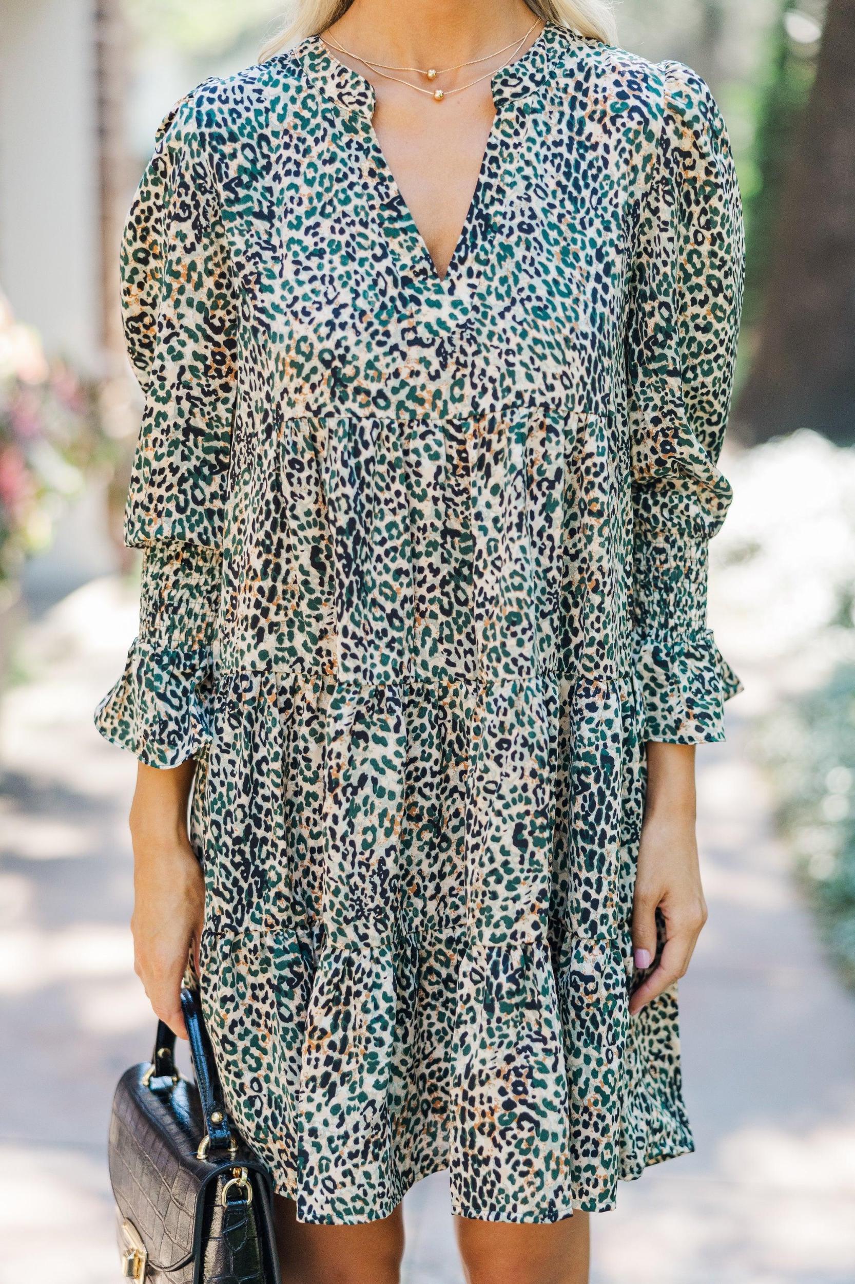 In Your Happy Place Olive Green Leopard Dress Female Product Image