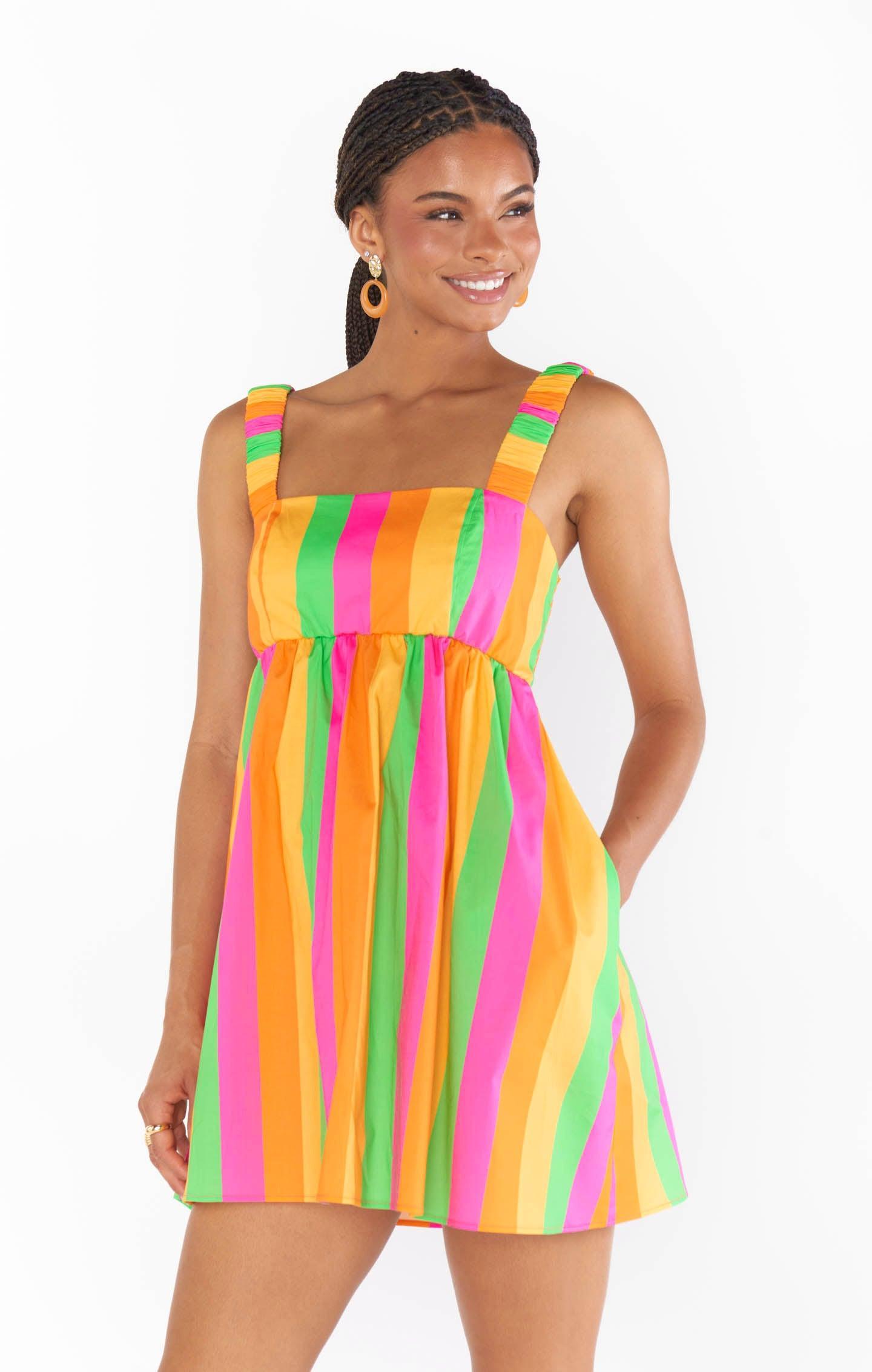 Fling Mini Dress ~ Neon Stripe Poplin Product Image