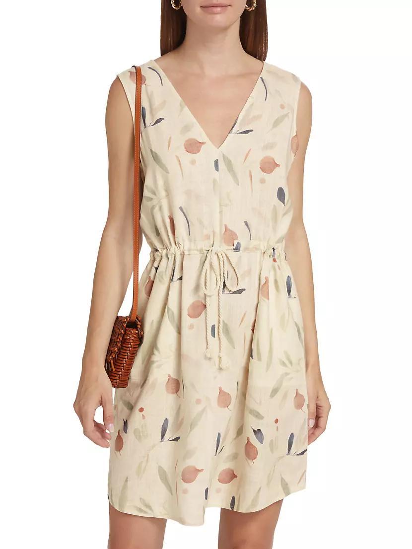 Botanical Linen-Blend Drawstring Minidress Product Image