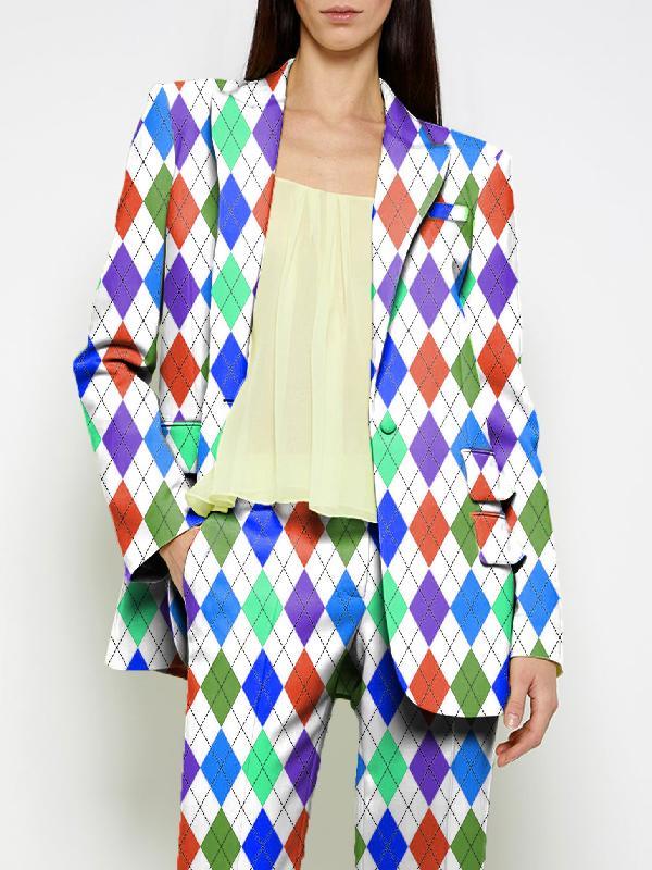 Long Sleeves Loose Buttoned Pockets Printed Shoulder Pad Notched Collar Blazer Jackets&Coats Outerwear Product Image
