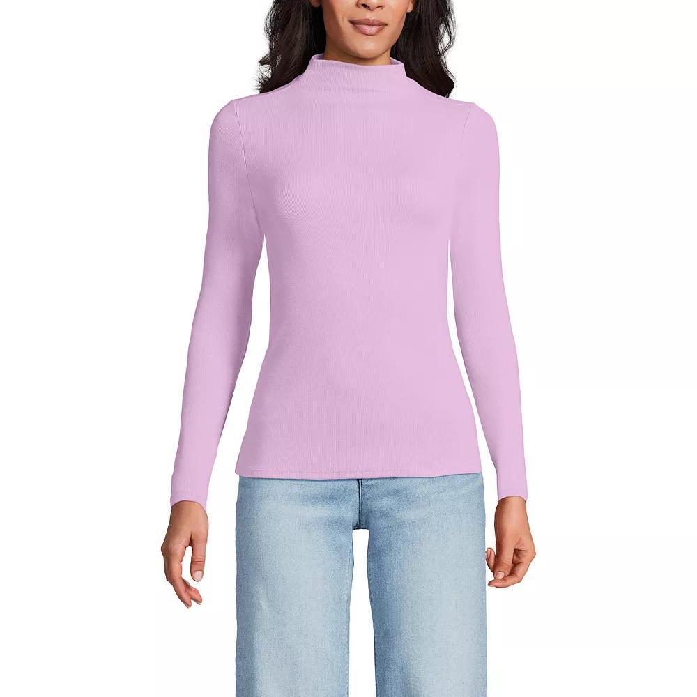 Women's Lands' End Rib Skimming Long Sleeve Mock Neck Top, Size: Medium, Red Red Product Image