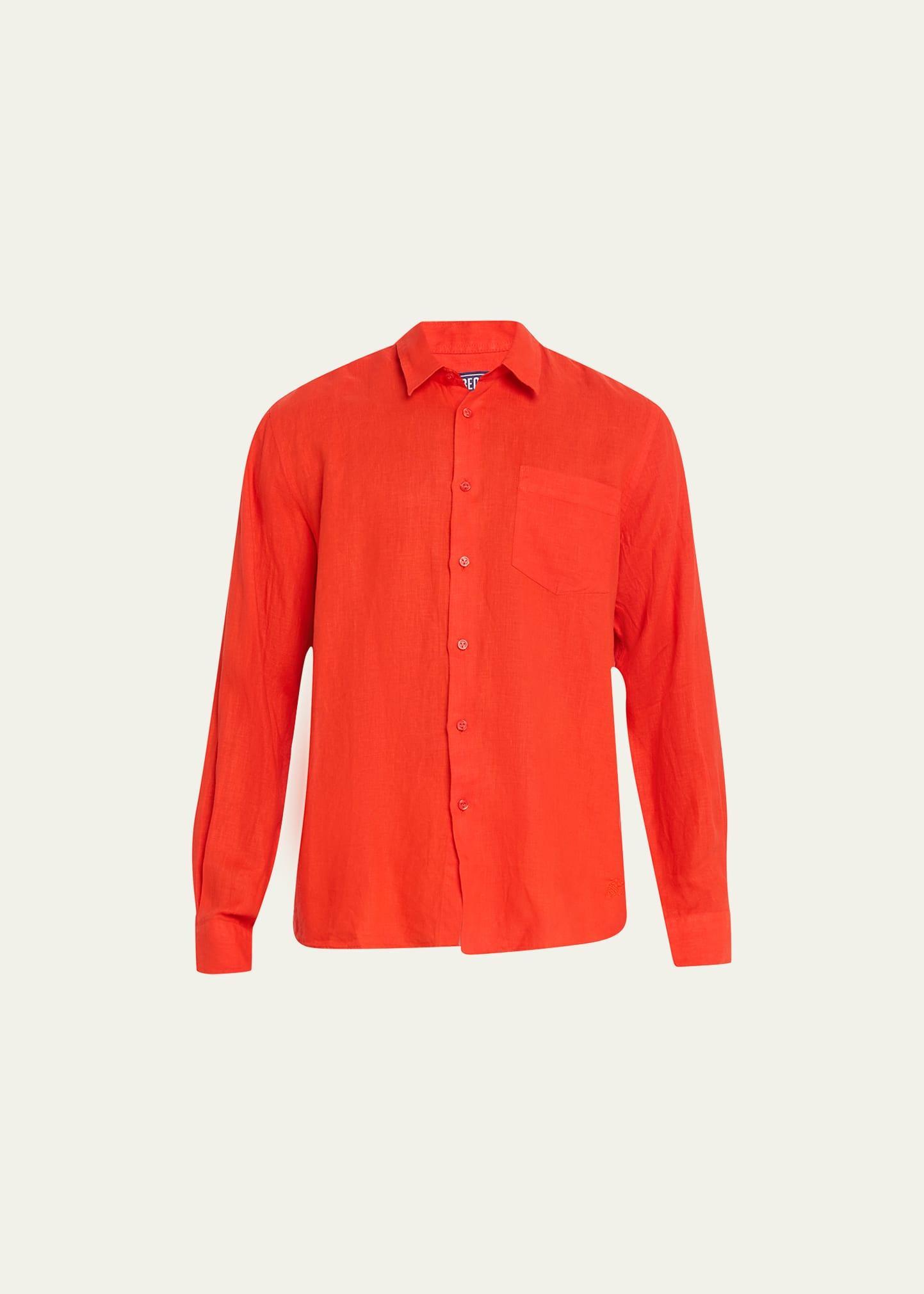 Mens Caroubis Solid Linen Sport Shirt Product Image