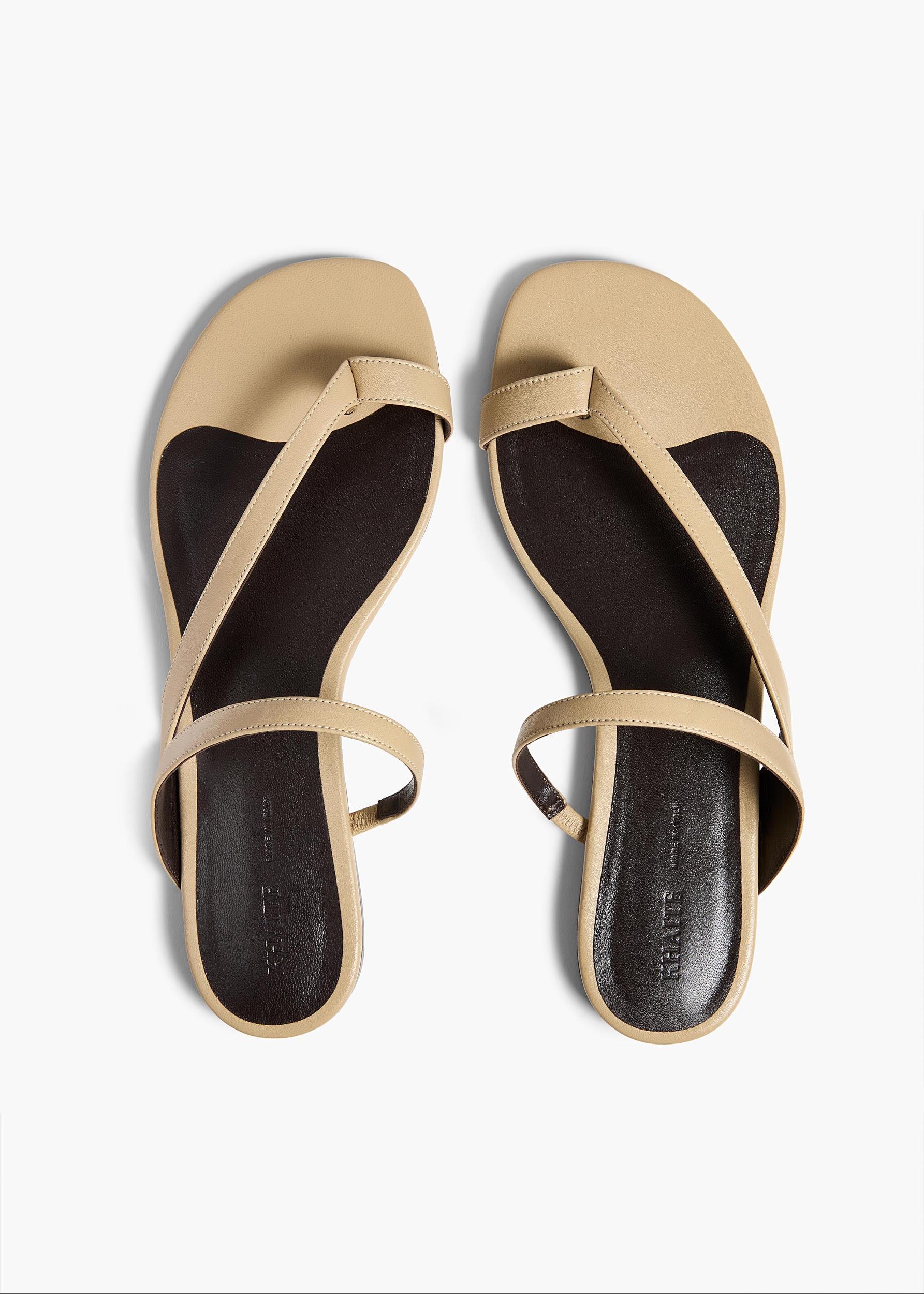 Aimee Flat Sandal in Beige Leather Product Image