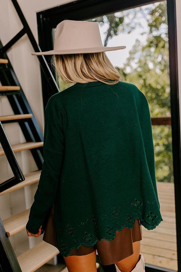 Kind Glance Eyelet Sweater in Hunter Green Product Image