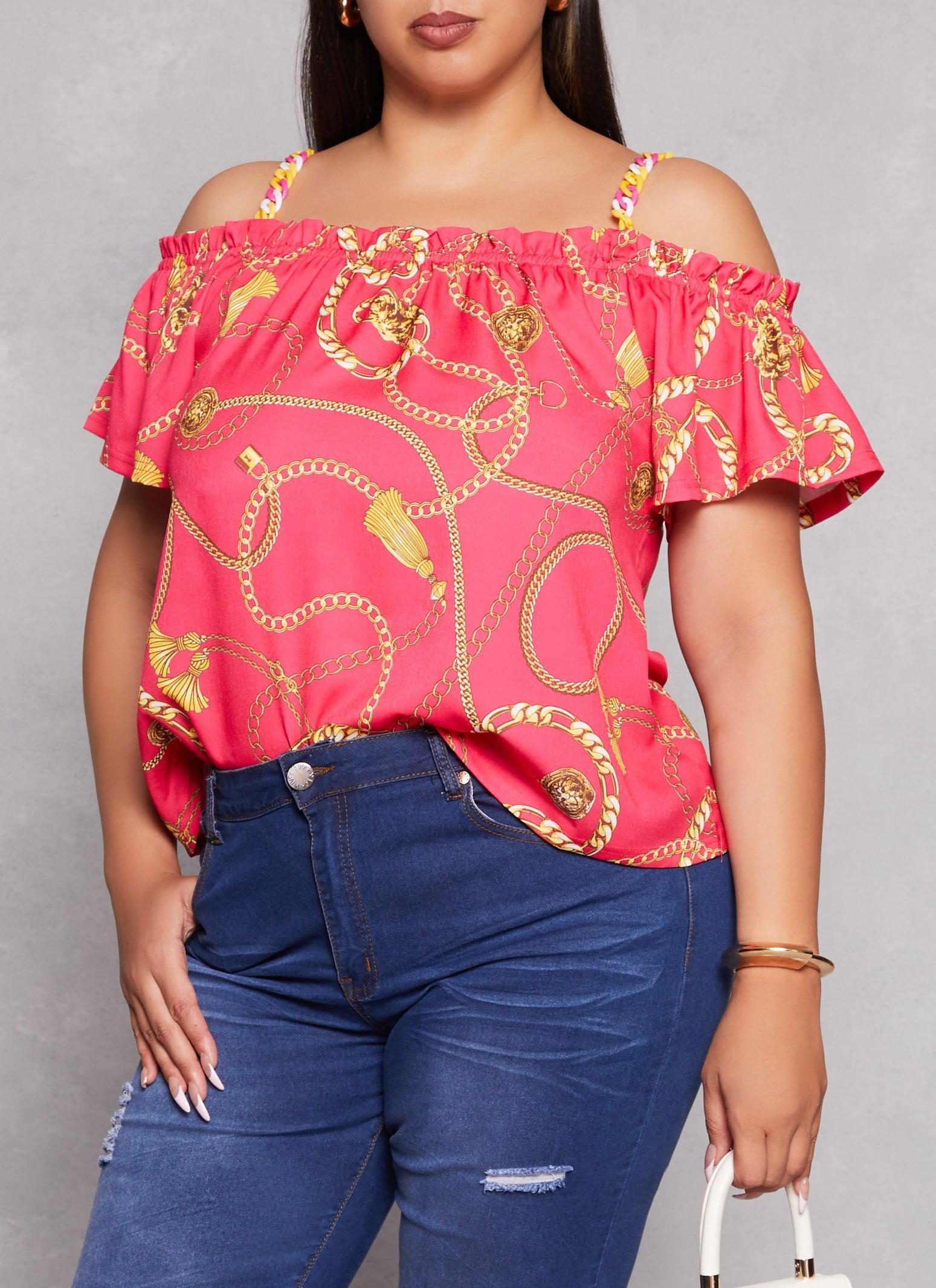 Womens Plus Size Patterned Cold Shoulder Blouse Product Image
