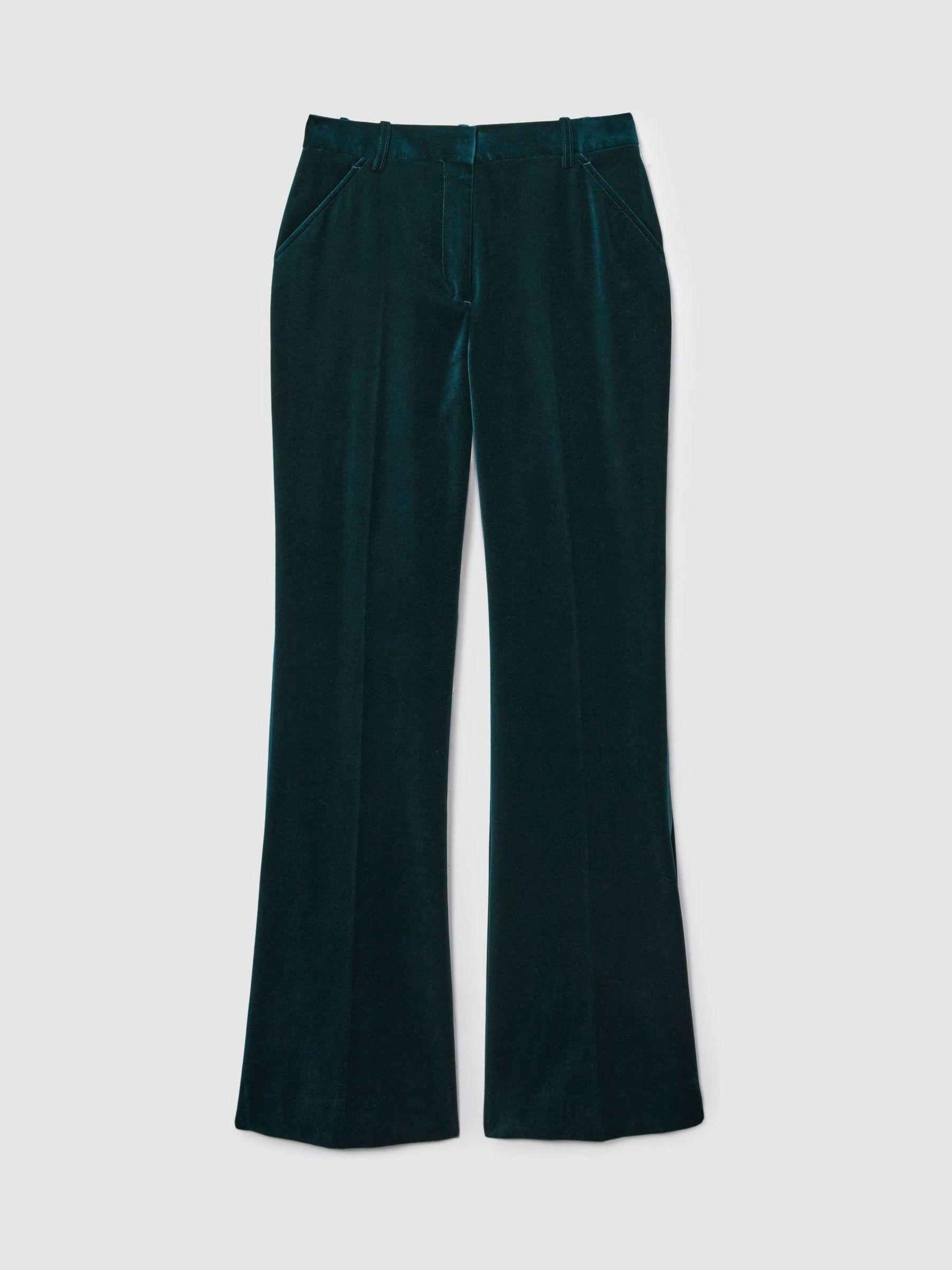 Petite Velvet Flared Suit Trousers in Teal Product Image