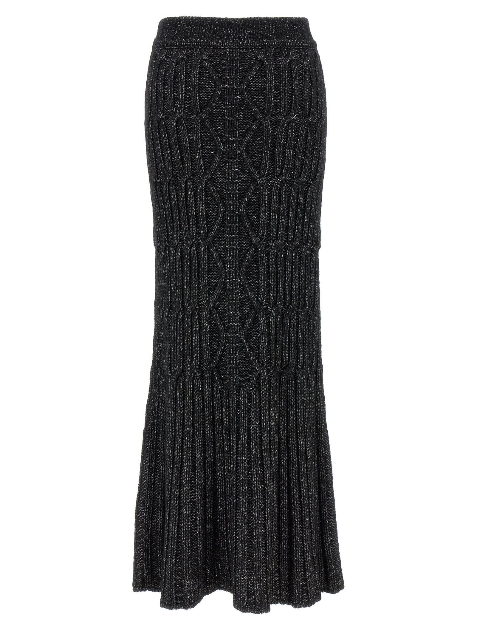ALBERTA FERRETTI Cable-knit Maxi Pencil Skirt In Gray Product Image