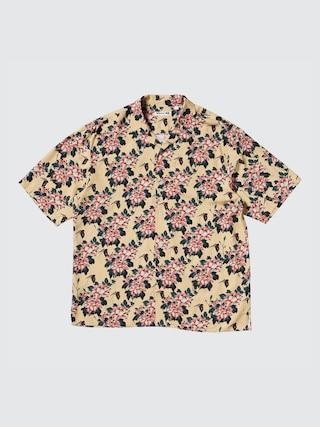 Mens Open Collar Shirt Short Sleeve Edo Ukiyo-E Print Yellow Small UNIQLO US Product Image