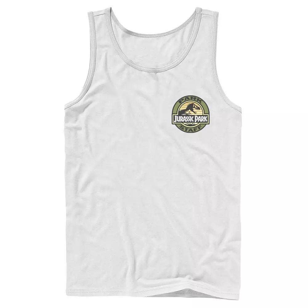 Mens Jurassic Park Staff Logo Pocket Patch Graphic Tank Top Blue Product Image