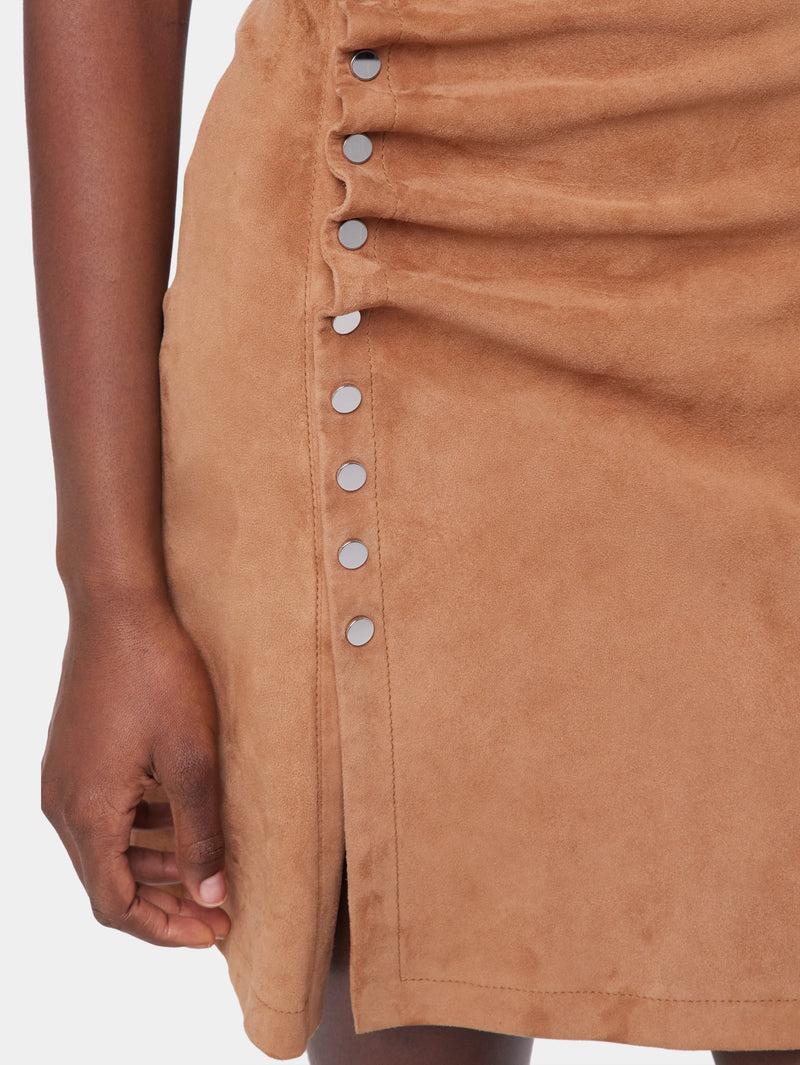 CAMEL SHORT DRAPED DRESS IN LEATHER Product Image