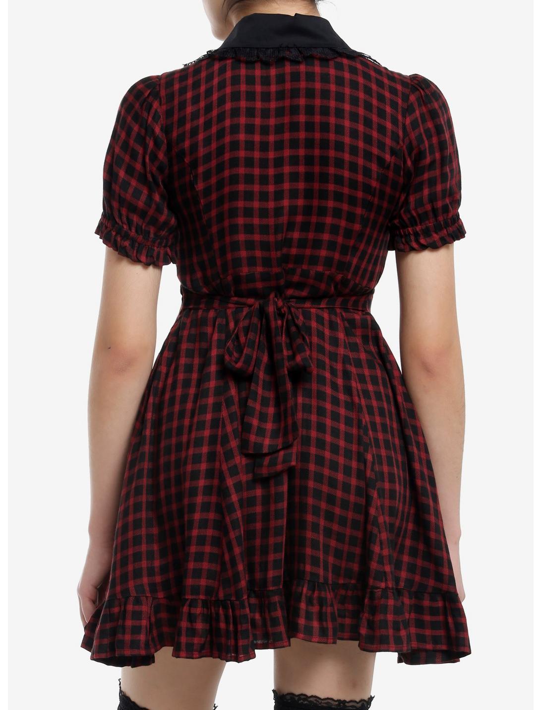 Sweet Society Red & Black Checkered Bib Collar Mini Dress Product Image