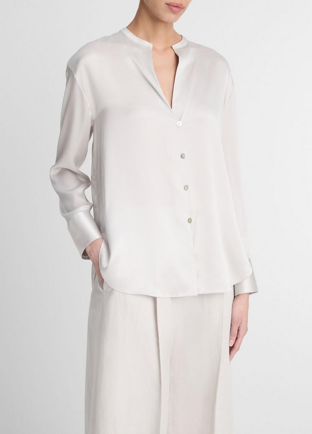 Womens Silk Band-Collar Blouse, Salt Glass, Size XXS Vince Product Image
