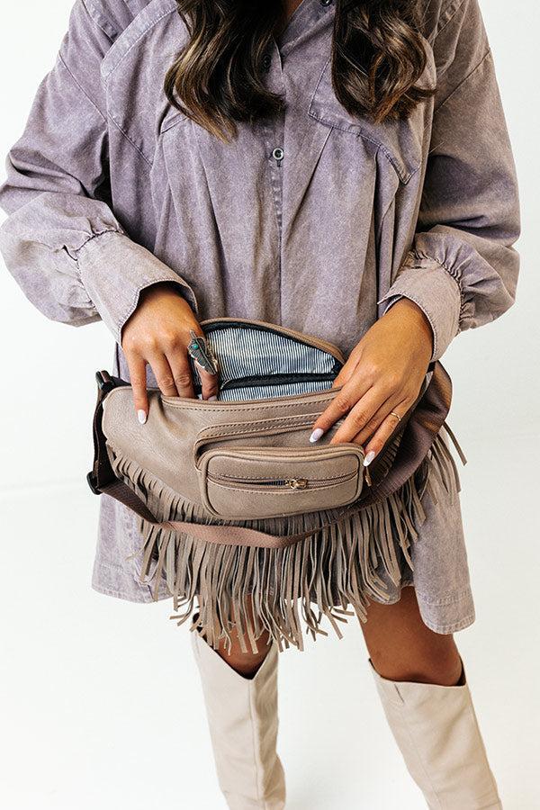 Trip Of My Life Fringe Fanny Pack In Taupe Product Image