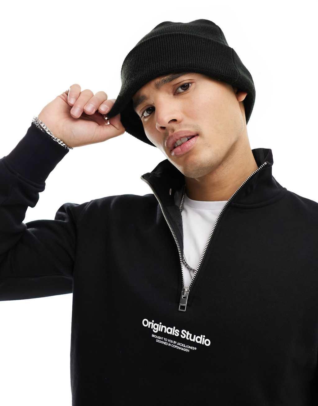 Jack & Jones 1/4 zip sweat with central logo in black Product Image
