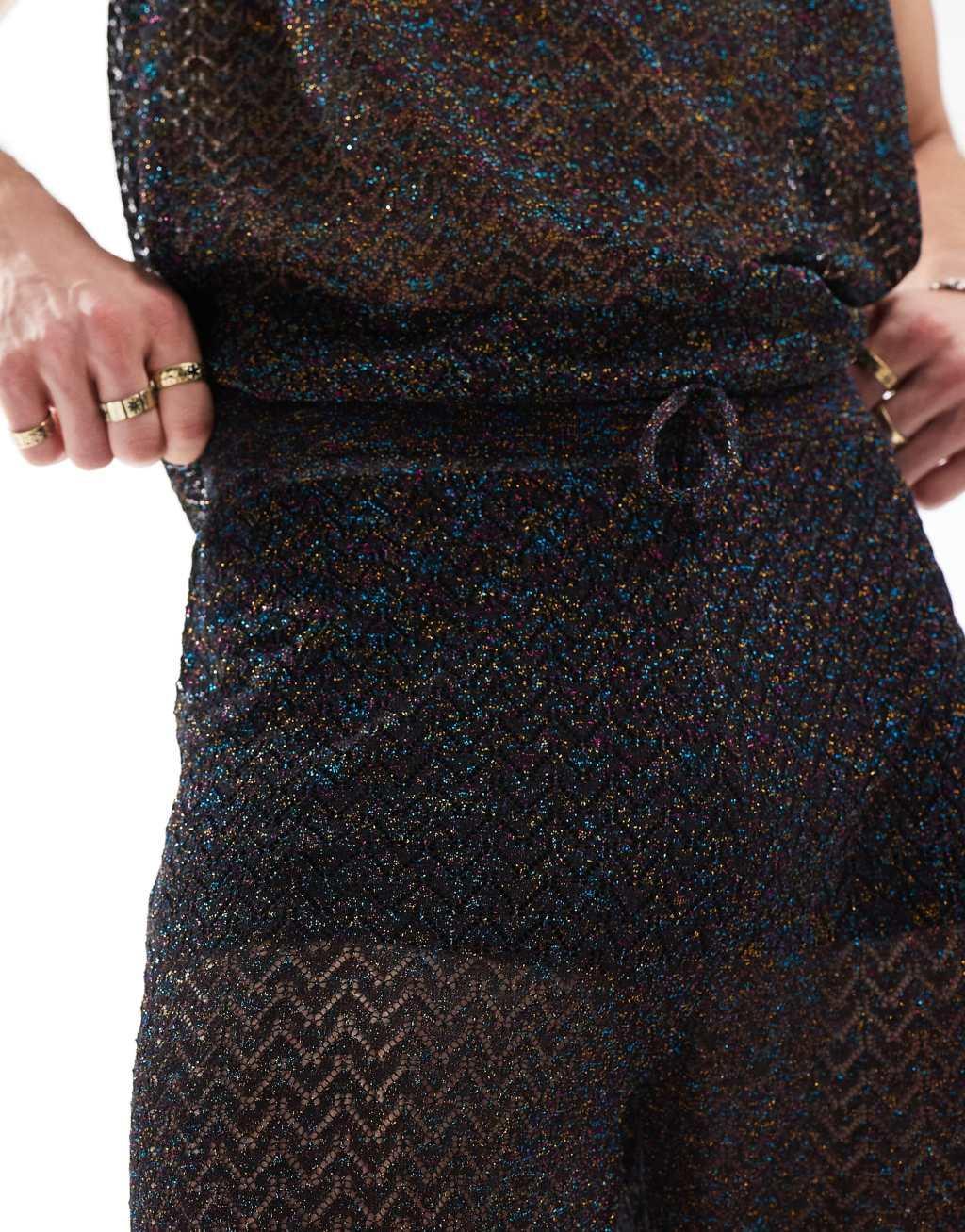 ASOS DESIGN knitted shorts in black metallic mesh - part of a set Product Image