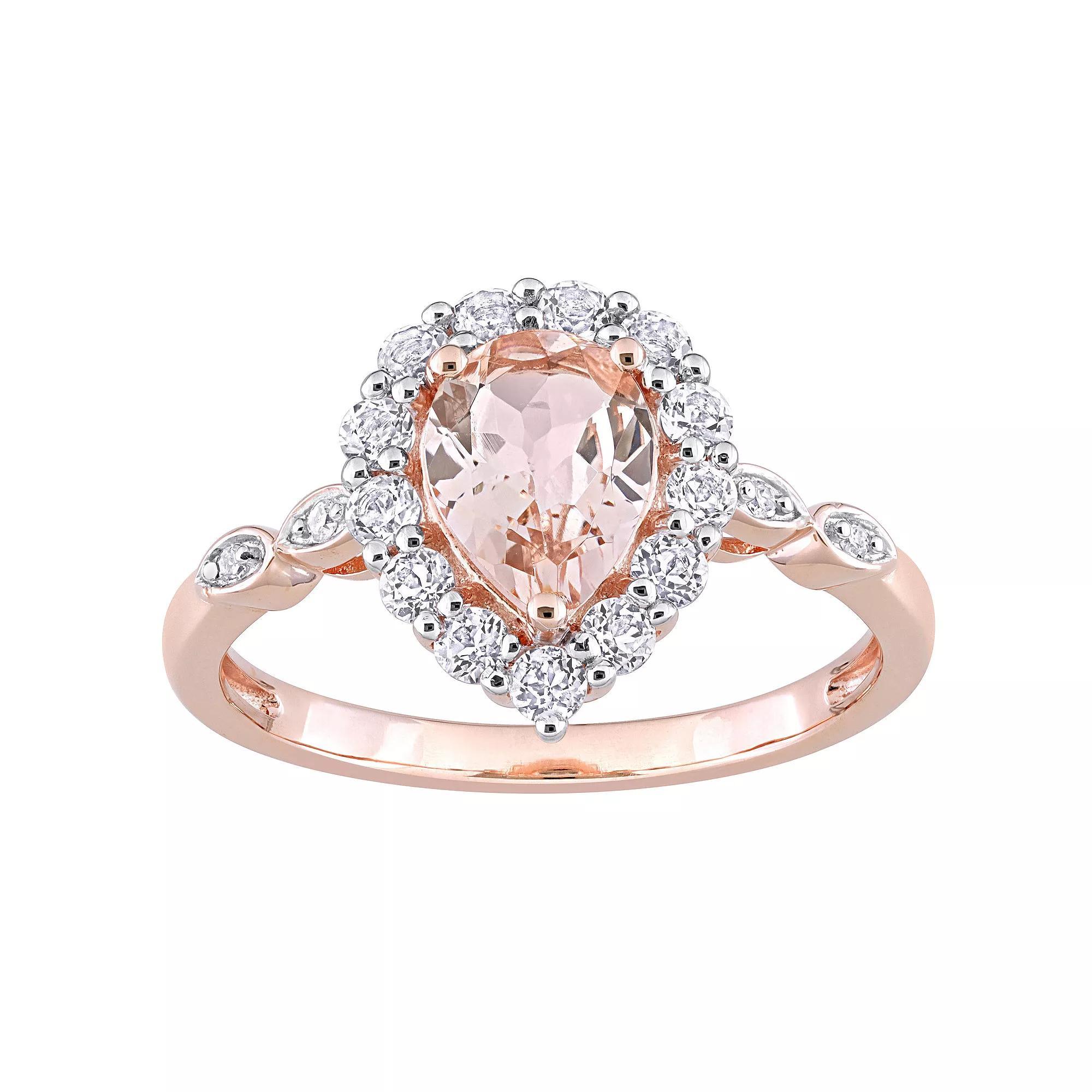 Stella Grace 10k Rose Gold Morganite, White Topaz & Diamond Accent Teardrop Halo Ring, Women's, Size: 7.50 Product Image