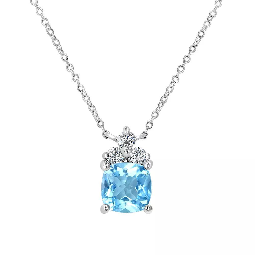 Gemistry Sterling Silver Stone & Cubic Zirconia Cushion Cut Pendant Necklace, Womens Blue Topaz Product Image