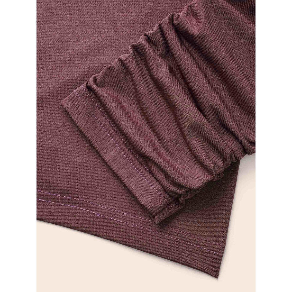 Plus Size Solid Boat Neck Gathered T-shirt DustyPink Women Elegant Gathered Boat Neck Bodycon Everyday T-shirts BloomChic 12/L Product Image