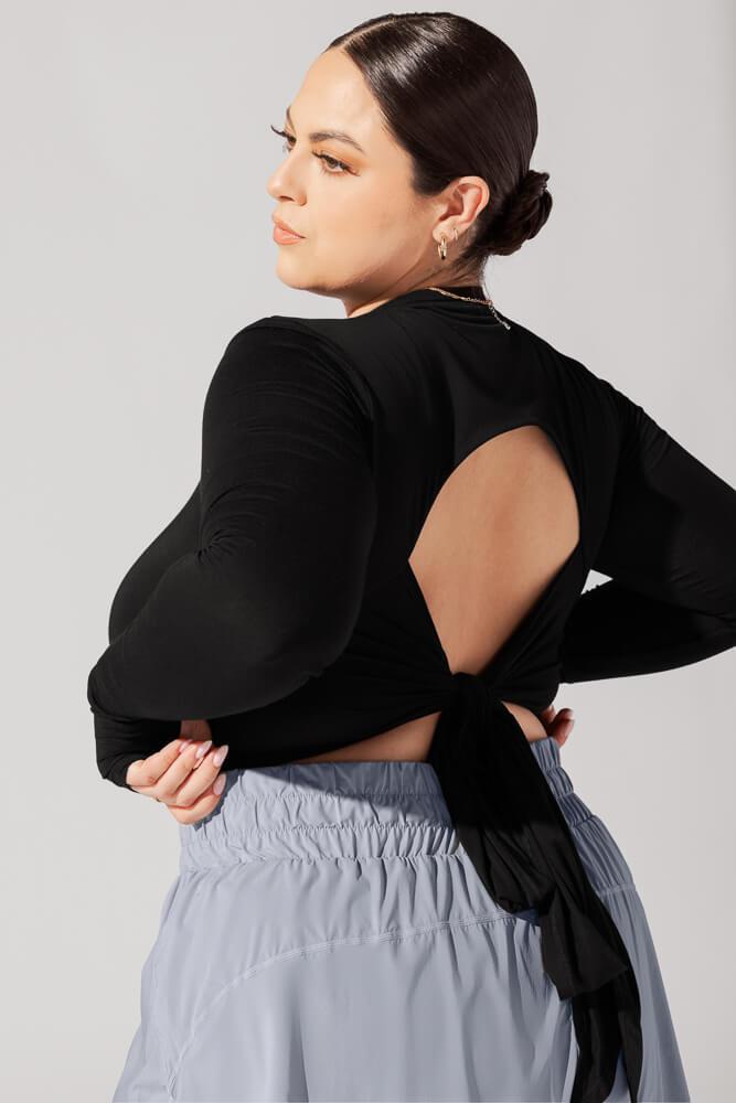Bow Back Reversible Long Sleeve Top - Black Product Image