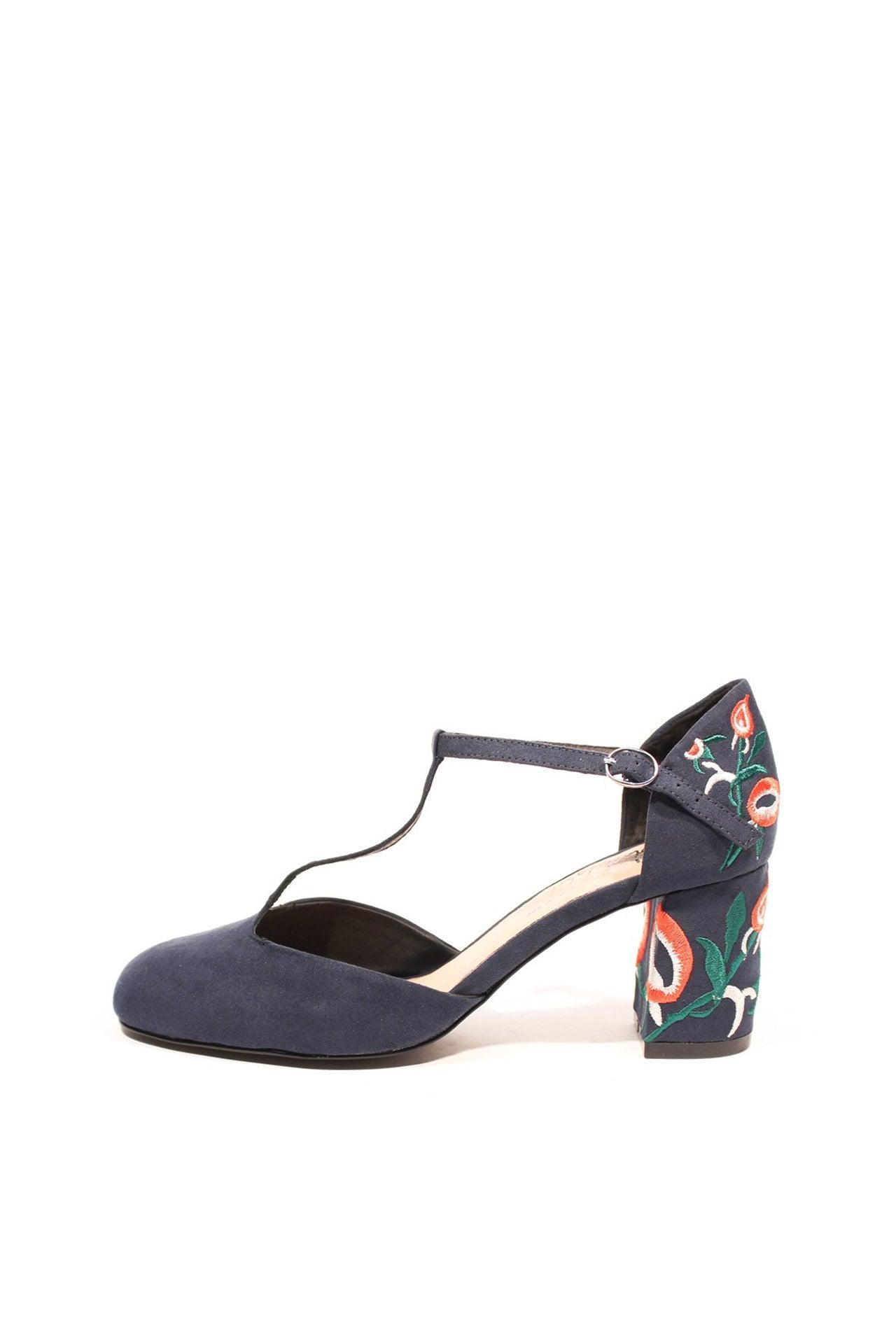 Frenchie T-Strap Embroidered Heels Product Image