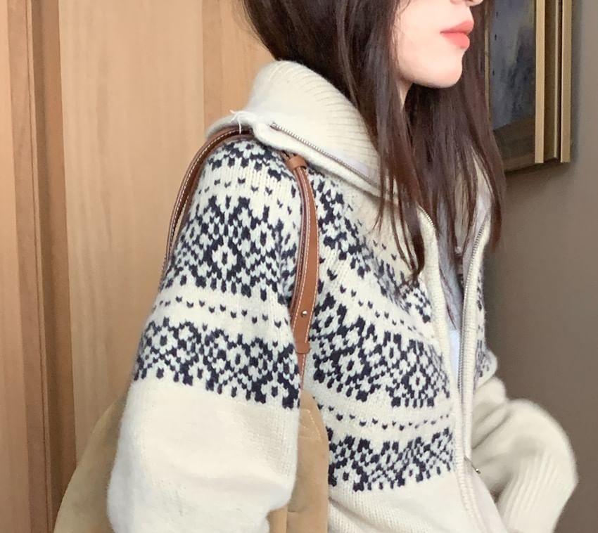 Jacquard Zip-Up Cardigan Product Image