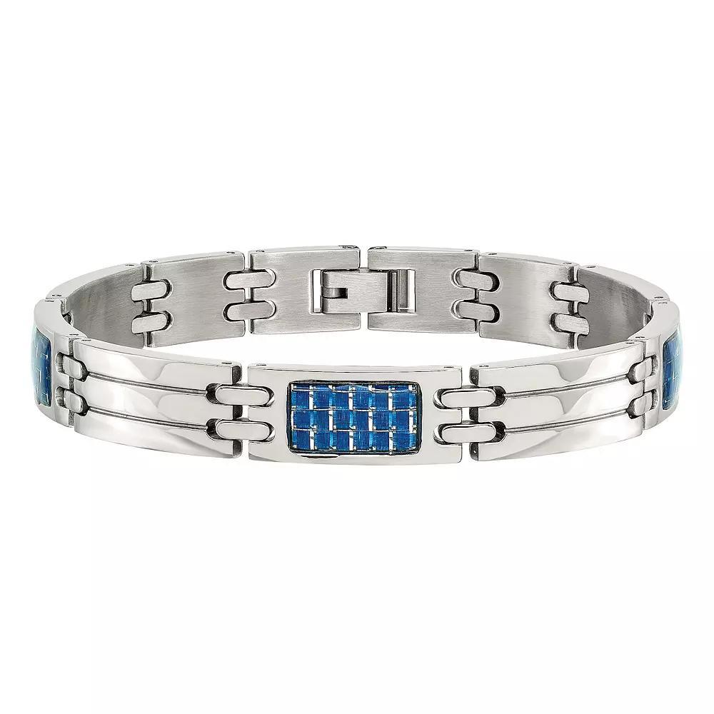 Men's Stainless Steel Blue Carbon Fiber Inlay Bracelet Product Image