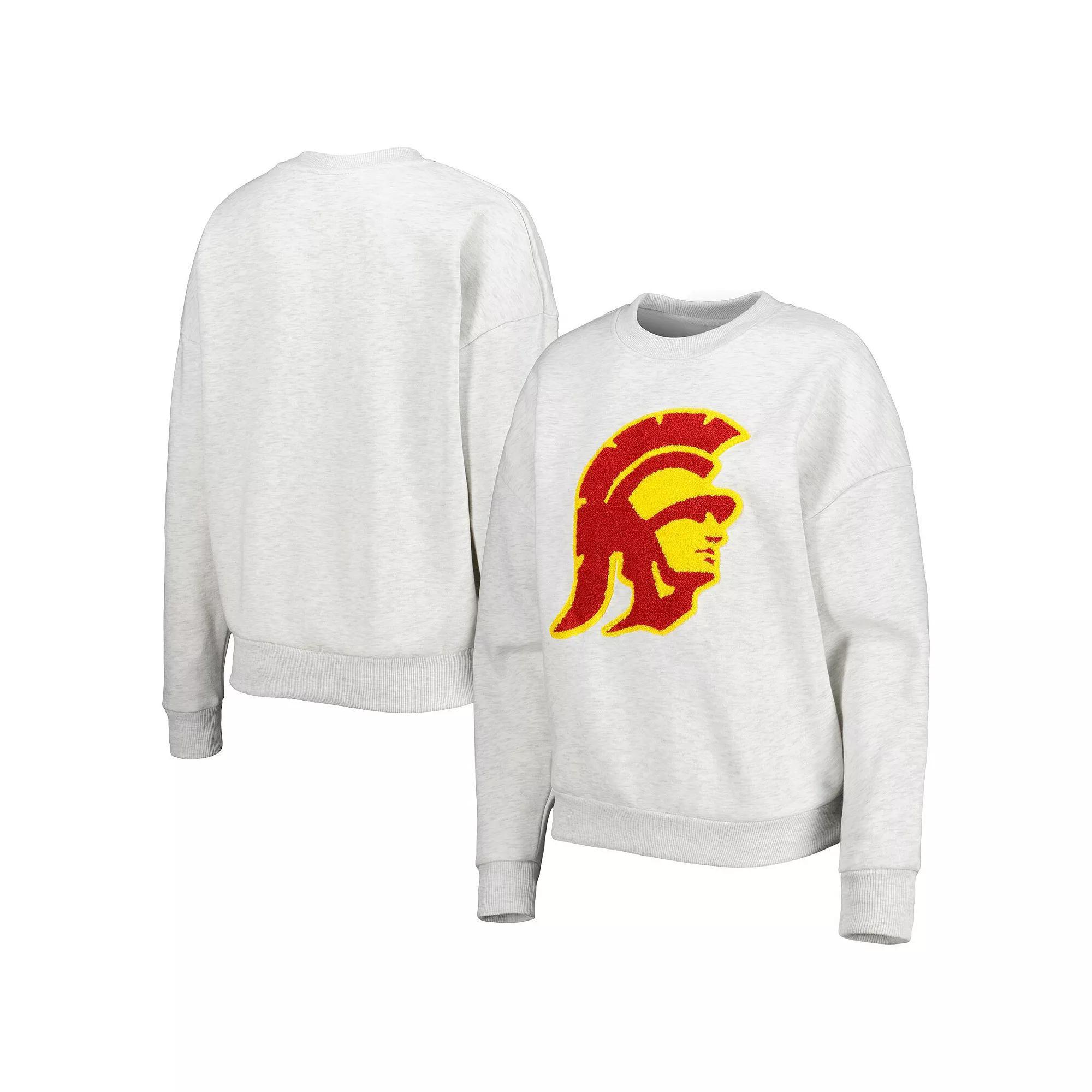 Women's Gameday Couture Heather Gray USC Trojans Chenille Patch Fleece Pullover Sweatshirt, Size: 2XL, Grey Product Image