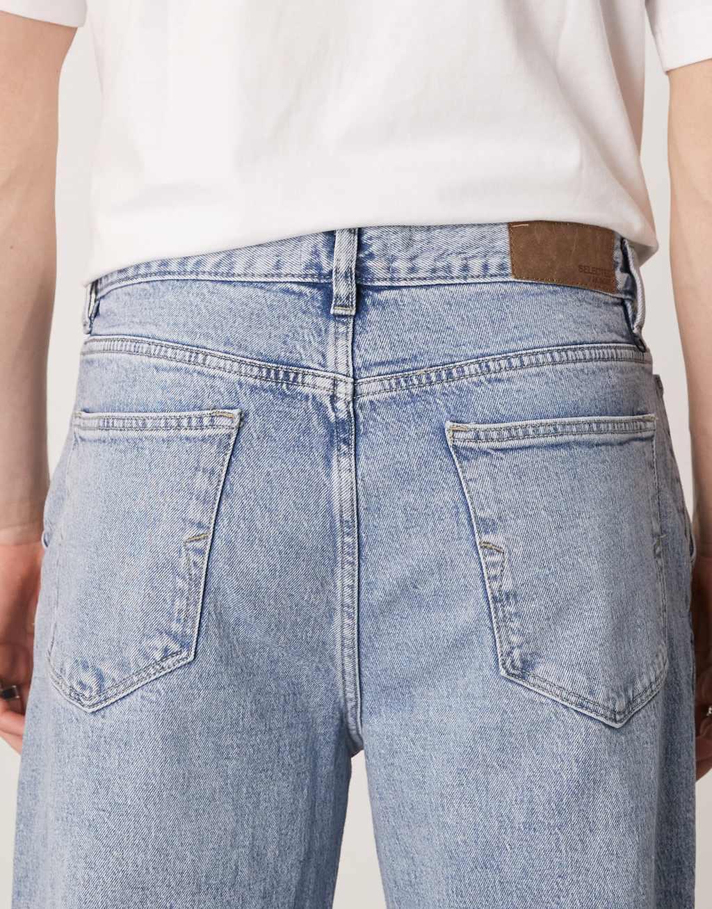 Selected Homme Kobe loose fit pleat jeans in light blue Product Image