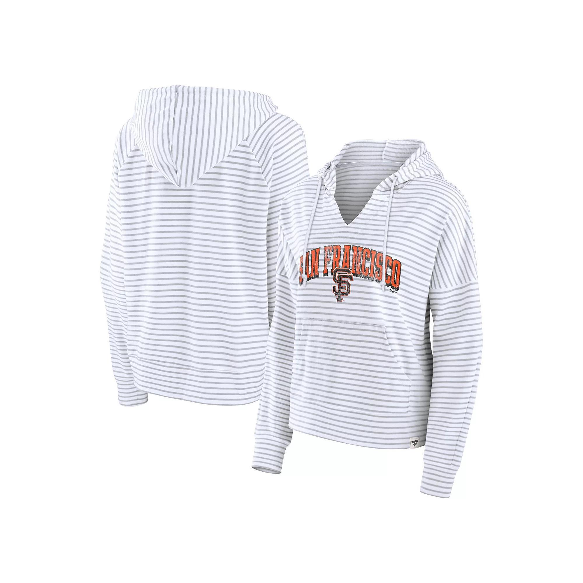 Women's Fanatics White San Francisco Giants Striped Fundamentals Notch Neck Pullover Hoodie, Size: XS Product Image