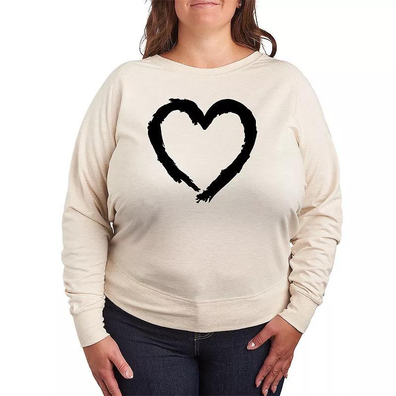 Plus Size Paintbrush Stroke Heart French Terry Long Sleeve Tee, Women's, Size: 2XL, Grey Dark Red Product Image