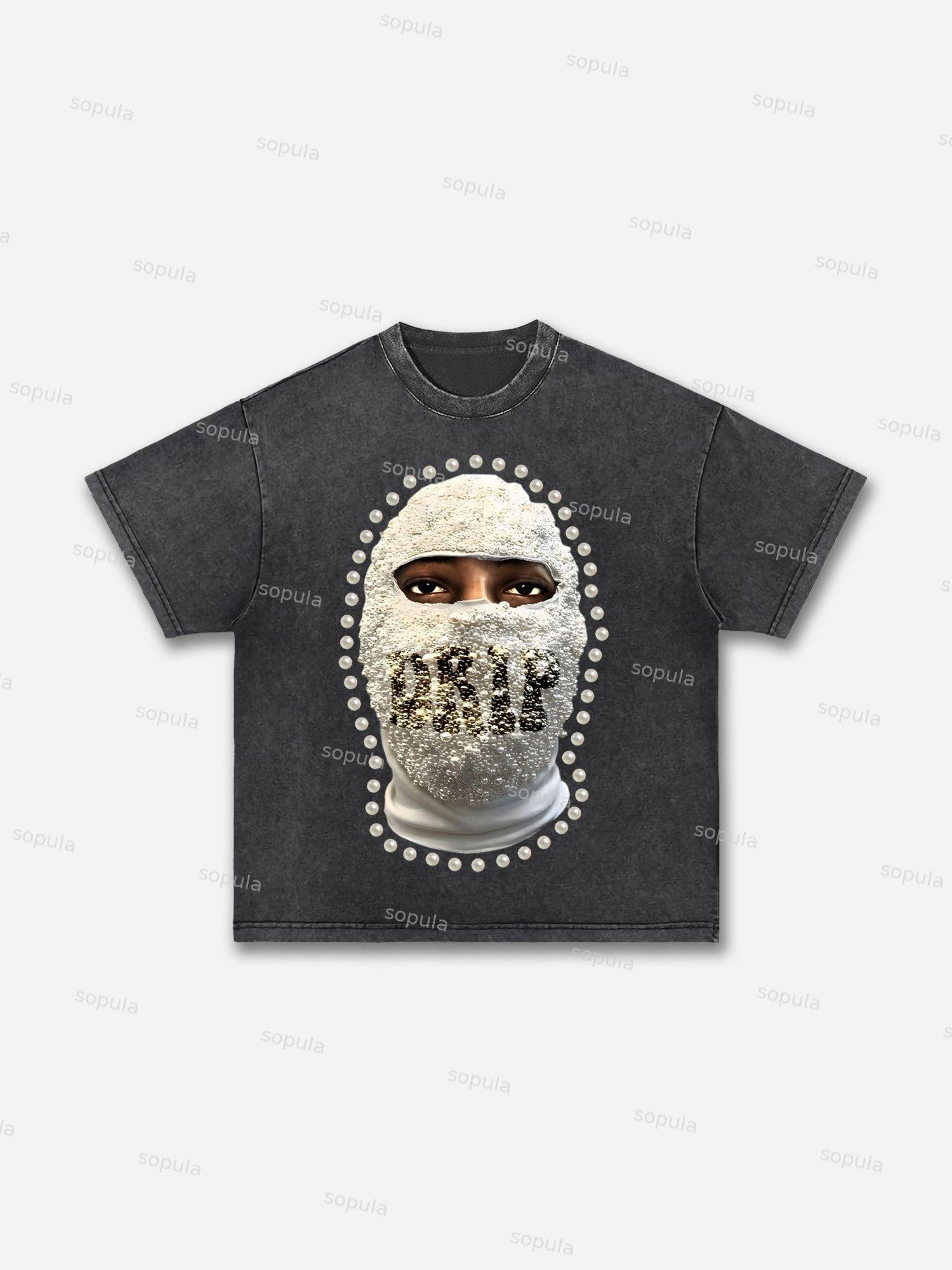 'drip' Street Gang Pearl Mask Graphic Acid Wash T-shirt Product Image