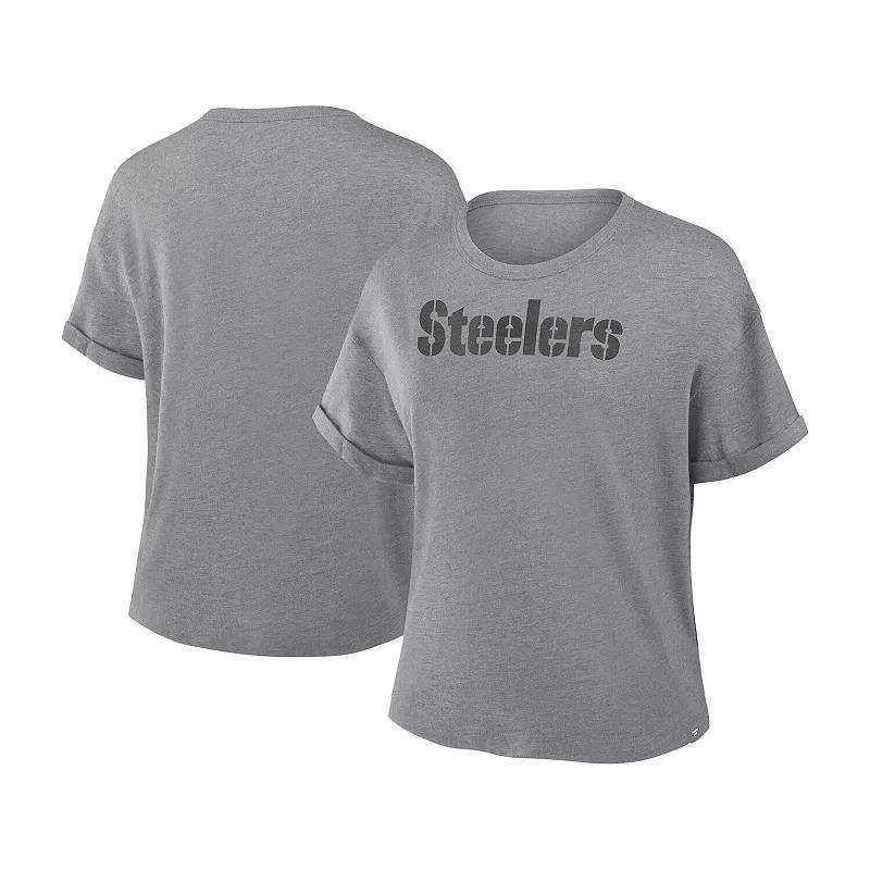 Women's Fanatics Heather Gray Pittsburgh Steelers Tri-Blend T-Shirt, Size: Large, Grey Product Image