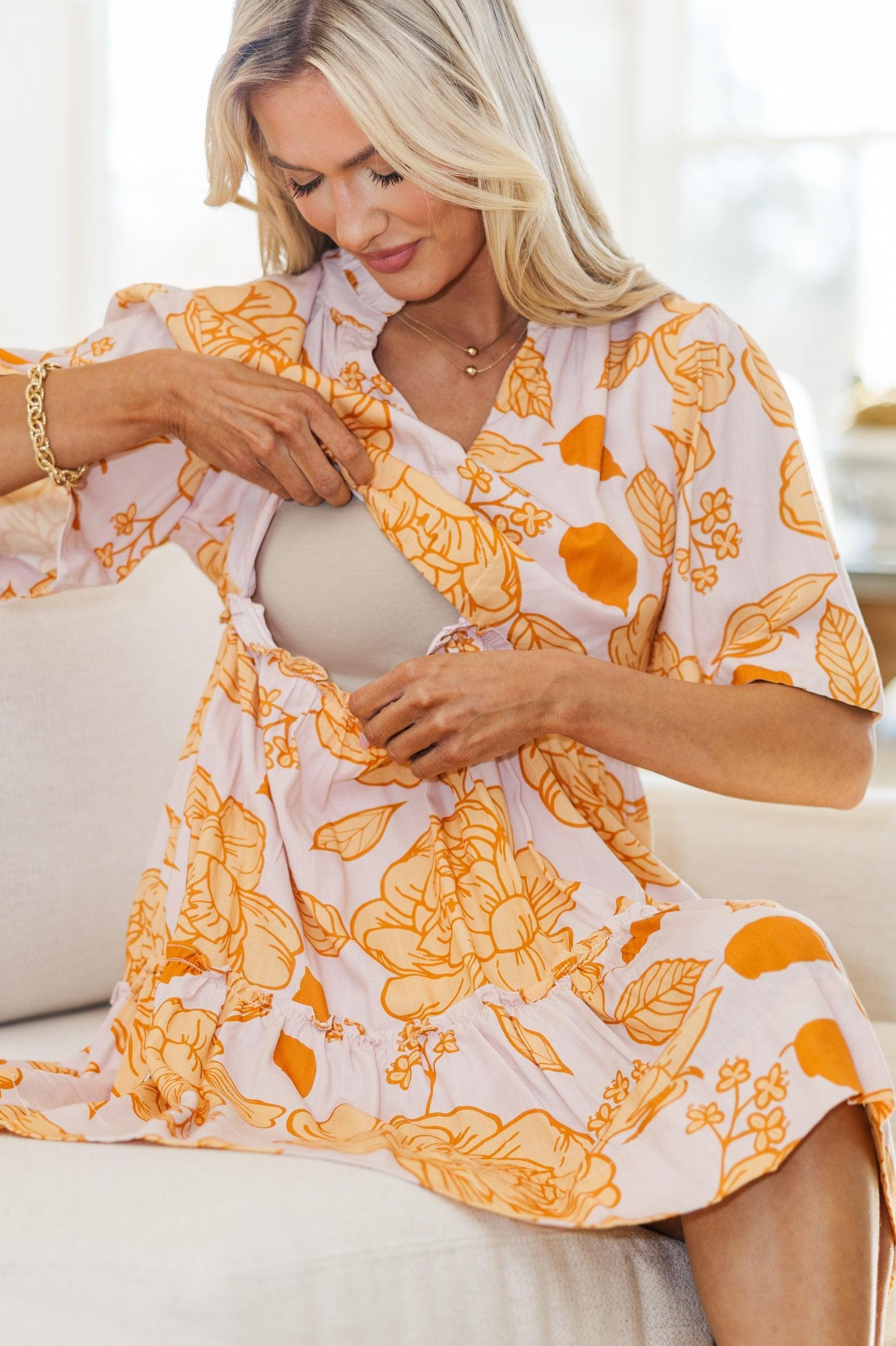 NURSING COLLECTION: Feeling Your Best Mustard Yellow Floral Dress Female Product Image